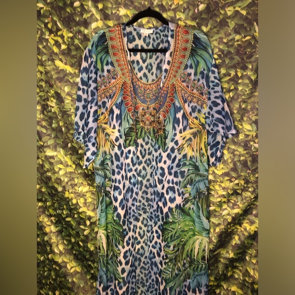 Vibrant Blue Animal Print Kaftan - Picture 5 of 16